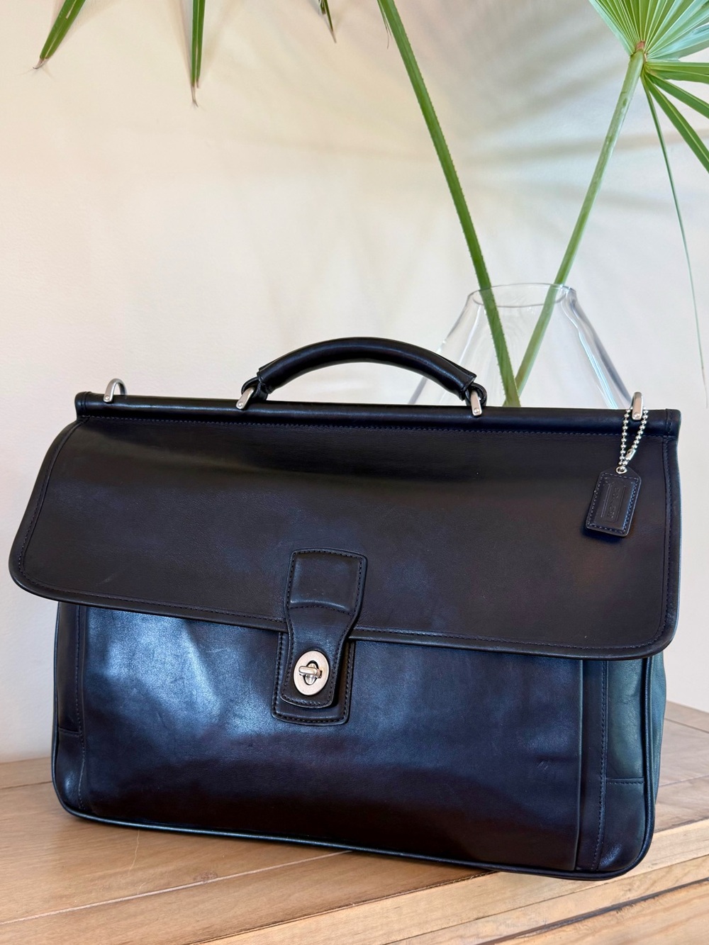 OLD MONEY HERITAGE VINTAGE COACH BLACK LEATHER BRIEFCASE LAPTOP IT BAG NO STRAP